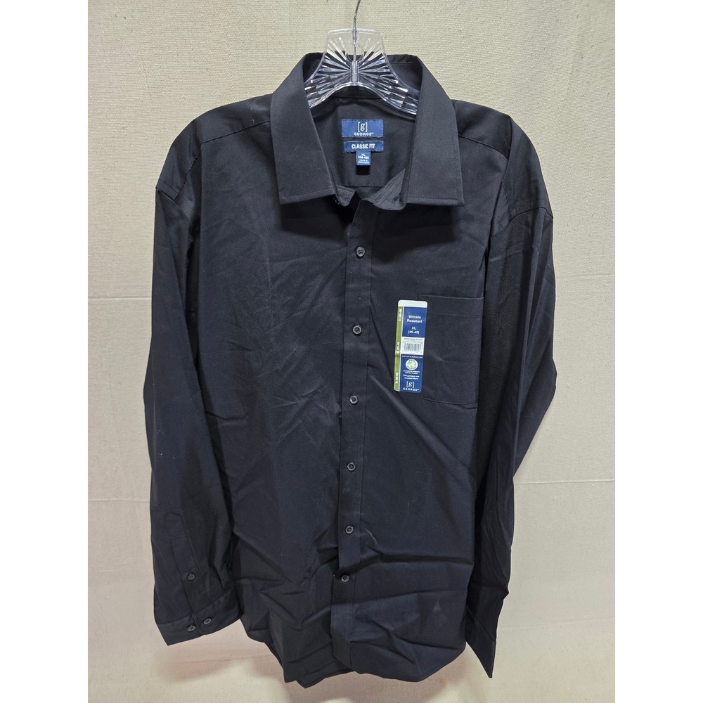 George Mens Classic Fit Wrinkle Resistant Long Sleeve Button Down Shirt Black XL